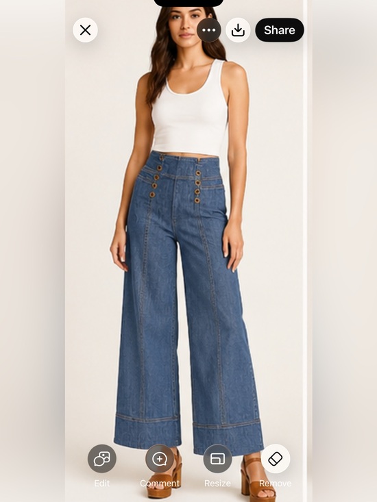 Pilcro Denim - Pilcro Anthropologie Dark Blue Wide-Leg High-Rise Jeans with Button Detail